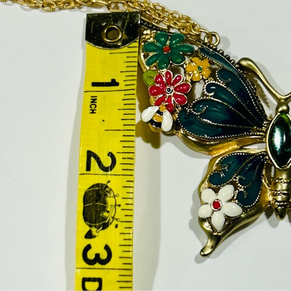 Butterfly Enamel Statement Necklace Large Pendant - Picture 8 of 10